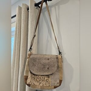 Myra Bag Beige and Brown Patchwork Crossbody